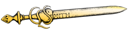 Golden sword with C.L. Smith on the blade and scabbard